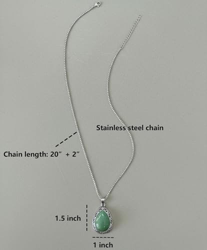 Natural Gemstone Pendant Necklace, Vintage Silver Filigree Boho Protection Unisex Jewelry with Stainless Steel Chain for Women Men