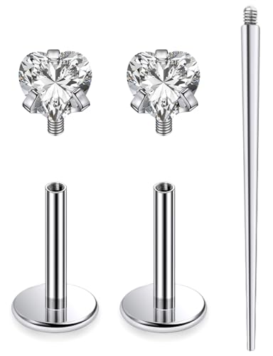 20G 18G 16G Astm F136 Titanium Internal Thread Flat Back Earrings Nose Studs Tragus Helix Conch Cartilage Lobe Earrings Medusa Labret Snake Bite Monroe Lip Ring Piercing Jewelry For Women Men - color: Clear, size: 16G-7MM Bar-CZ 3MM