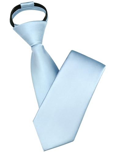 Branduce 3.15"（8cm） Mens Solid Satin Tie Pre-tied Adjustable Zipper Necktie for Business and Wedding - color: Baby Blue