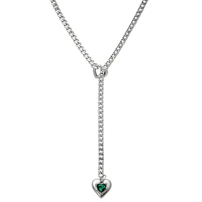 Heart Layer Pendant Necklace for Women, Adjustable Slip Chain with Colorful Gemstone & Heart Clasp - color: Green