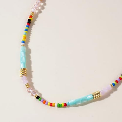 Gold Seed Beaded Necklaces for Women, Boho Handmade Adjustable Colorful Beads Choker Summer Beach Jewelry Gift. - color: Jade Bead
