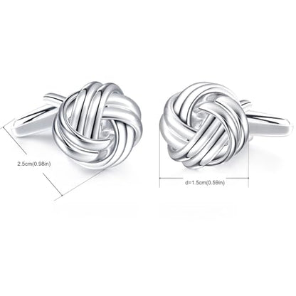 HONEY BEAR Twist Knot Cufflinks for Men Wedding Business | Tarnish-Resistant, Steel-Plated Copper Base, Gift Box, for Groomsmen, Father, Husband, Anniversary, Formal Events - style: Silver