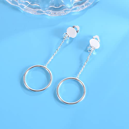 1 inch Hoop Dangle Style Clip On Earrings for No Pierced Ears - color: silver