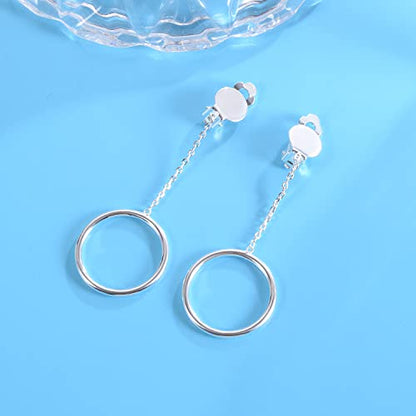 1 inch Hoop Dangle Style Clip On Earrings for No Pierced Ears - color: silver