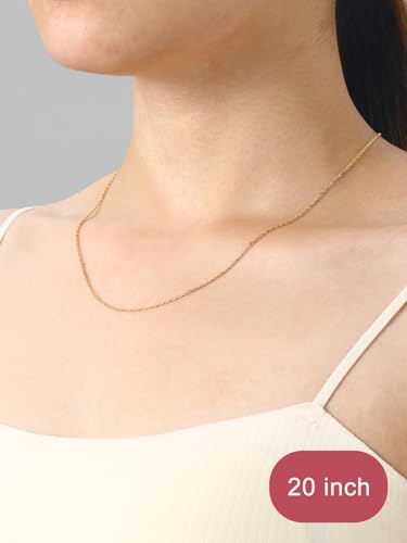 FOCALOOK Womens Chain Necklace, 1/1.4/2mm Thin Cable Link Necklace Chain | Hypoallergenic 316L Stainless Steel, Non Tarnish, Sturdy Chain for Pendants, 14K Gold Plated/Silver/Rose Gold/Black, 14-30" - color: 1.4mm 14K Gold Plated, size: 24 Inch
