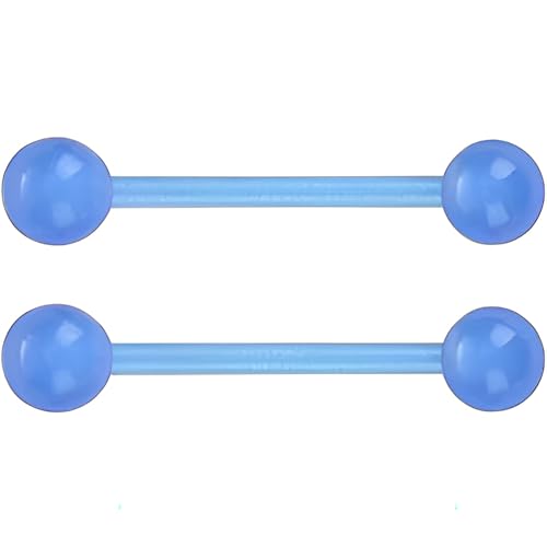 Glow in the Dark Barbell Piercing Kit for Women Men Acrylic Cute Nipple Bars Hypoallergenic 14 G Tongue Piercings Ring Set Long Body Jewelry Flexible Jewellery 2 pcs Size 16 MM - color: Blue