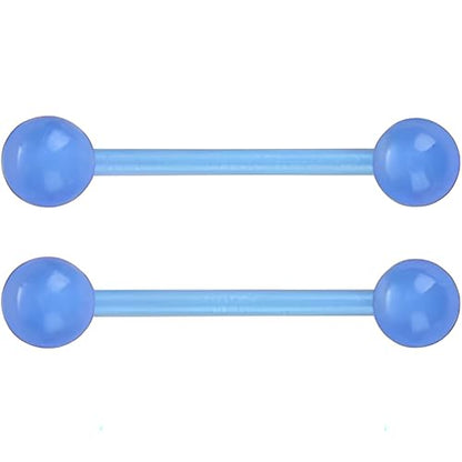 Glow in the Dark Barbell Piercing Kit for Women Men Acrylic Cute Nipple Bars Hypoallergenic 14 G Tongue Piercings Ring Set Long Body Jewelry Flexible Jewellery 2 pcs Size 16 MM - color: Blue