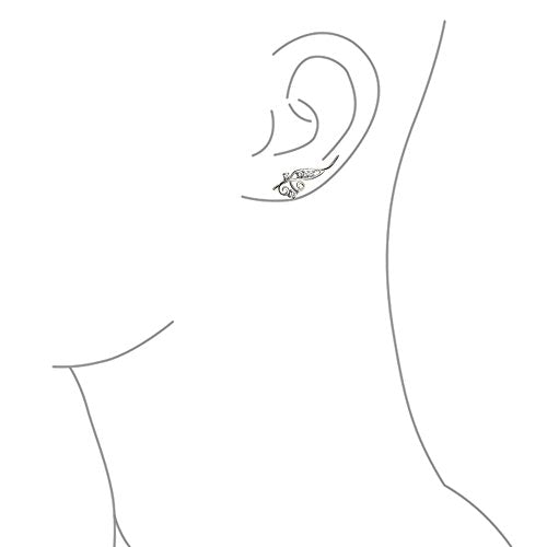 Trendy Scroll Swirl Wire Ear Pin Climbers Earrings For Women Teen AAA CZ Crawlers 14K Gold Plated .925 Sterling Silver