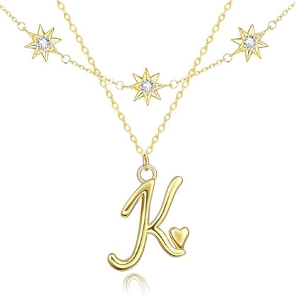 14K Gold A-Z Initial Lette Necklace Star Choker Women Necklace | Personalized Initial Jewelry, Meaningful Name Letter Gift for Women Wife Mom Friend, Perfect Present For Birthday/Anniversary - style: 14K Gold-K