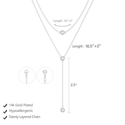 LULII Lariat Gold Necklace for Women Trendy Dainty 14k Gold Plated/Silver Layered Chain Drop Necklaces Y-Shaped Necklace Jewelry for Women Gifts - color: Y 3CZ Necklace-Silver