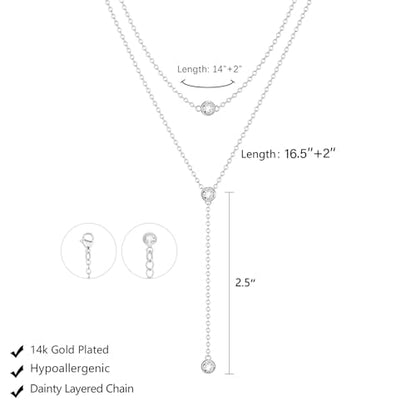 LULII Lariat Gold Necklace for Women Trendy Dainty 14k Gold Plated/Silver Layered Chain Drop Necklaces Y-Shaped Necklace Jewelry for Women Gifts - color: Y 3CZ Necklace-Silver