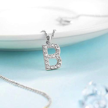 Tarsus Initial Cubic Zirconia Necklace for Women Teens | Jewelry Gifts for Women Adjustable Chain 18" + 2" - style: Silver-B-Diamond style