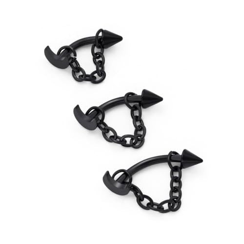 3 Pcs 316L Stainless Steel 16G Tragus Helix Rook Piercing Jewelry with Chain, Cartilage Earrings for Women, Belly Button Ring Vertical Labret Lip Piercing Jewelry - color: Black, size: Moon