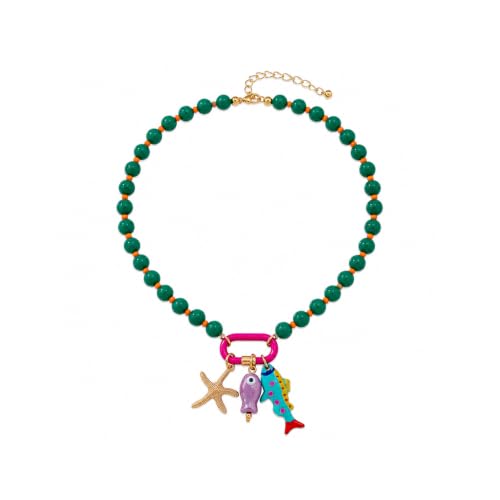 LIU JUN Colorful Beaded Necklace for Women, Chunky Boho Fish Starfish Conch Pendant Acrylic Bead Necklaces Cute Y2K Summer Beach Jewelry Gifts - color: Green