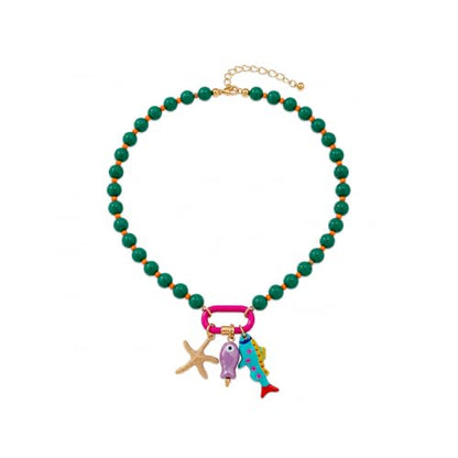 LIU JUN Colorful Beaded Necklace for Women, Chunky Boho Fish Starfish Conch Pendant Acrylic Bead Necklaces Cute Y2K Summer Beach Jewelry Gifts - color: Green