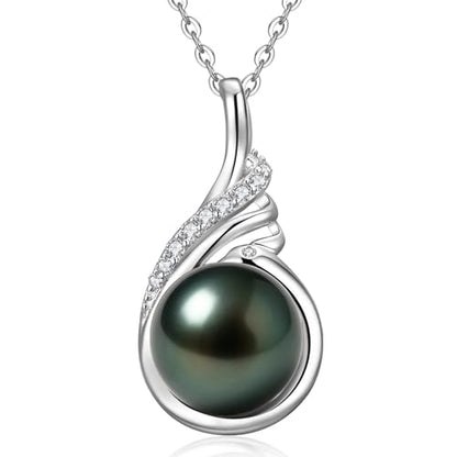 Genuine Tahitian Black Pearl Necklaces for Women, 9-12mm AAAA Seawater Pearl - Sterling Silver Moissanite Pendant, Wedding Anniversary, Birthday, Christmas Gift for Wife, Mom, Girlfriend, Fine Jewelry - size: 11-12mm, style: Phoenix