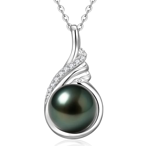 Genuine Tahitian Black Pearl Necklaces for Women, 9-12mm AAAA Seawater Pearl - Sterling Silver Moissanite Pendant, Wedding Anniversary, Birthday, Christmas Gift for Wife, Mom, Girlfriend, Fine Jewelry - size: 11-12mm, style: Phoenix