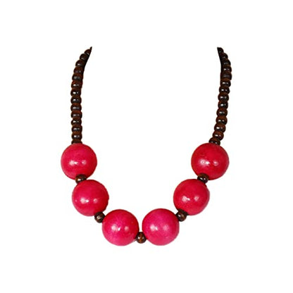 COLORFUL BLING Ethnic Large Chunky Wooden Beaded Necklaces Boho African Statement Necklace Handmade Tribal Collar Choker Bib Jewelry - color: six beads rose