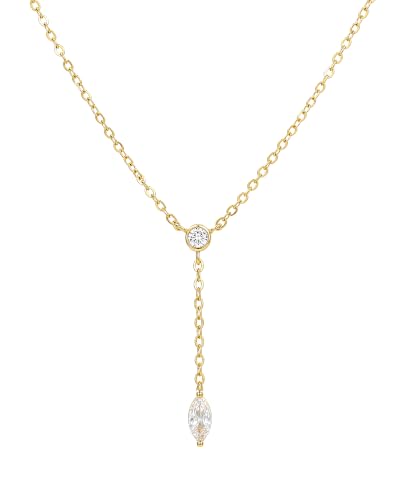 Gold Necklace for Women Dainty 14K Gold Plated Lariat Necklace | Teardrop CZ Y Shaped Drop Necklaces Prom Necklace Long Necklace Simple Gold Jewelry For Women Gift - color: B GOLD