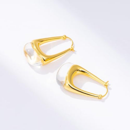 Acrylic Gold Hoop Earrings Chunky Statement Dangle Drop Huggie Earring Colorful Resin Jewelry for Women - color: Clear