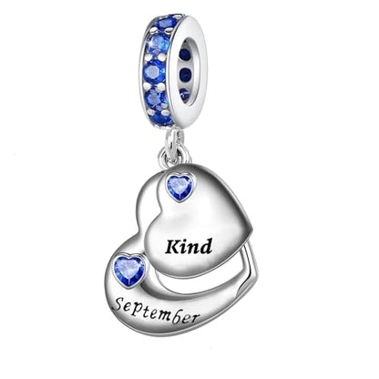 Double Heart Dangle Charm 12 Birthstone Bead for European Bracelet - style: September