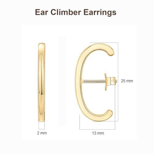 KELMALL 14K Gold Plated CZ Ear Climber Earrings for Women – Curved Bar Cuff Stud Earrings, Sparkly Cubic Zirconia Arc Climber, Minimalist Statement Jewelry - color: Plain - Gold