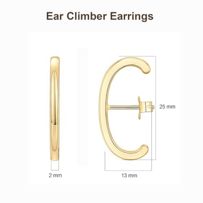 KELMALL 14K Gold Plated CZ Ear Climber Earrings for Women – Curved Bar Cuff Stud Earrings, Sparkly Cubic Zirconia Arc Climber, Minimalist Statement Jewelry - color: Plain - Gold