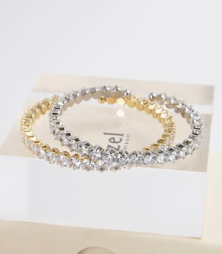 OZEL – Women’s Gold Cuff Bracelets – 18K Gold Plated Textured Bangles with Multi-Color Crystal & Rhinestone Accents – Layered Stacking Jewelry - color: 2C0380_rh