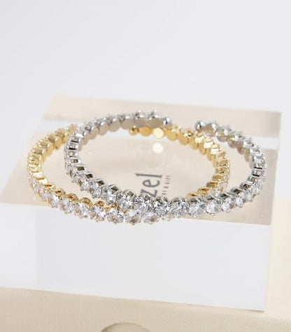 OZEL – Women’s Gold Cuff Bracelets – 18K Gold Plated Textured Bangles with Multi-Color Crystal & Rhinestone Accents – Layered Stacking Jewelry - color: 2C0380_rh