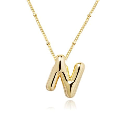 Ewrkbrㅤ Initial Necklaces for Women, 14k Gold Plated Bubble Letter Necklace Chunky Gold Necklace Dainty Charm Initial Necklaces for Women Trendy Custom Preppy Stocking Stuff Necklace Christmas Gifts - color: Gold, style: N