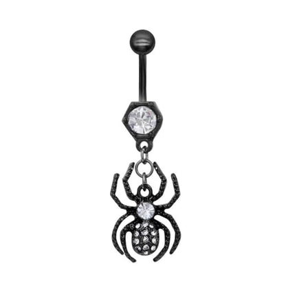 14G Black Spider Dangle Belly Button Ring for Women Rhinestone Crystal with Gothic Dangling Spider Belly Navel Rings Halloween Body Piercing Jewelry - color: White