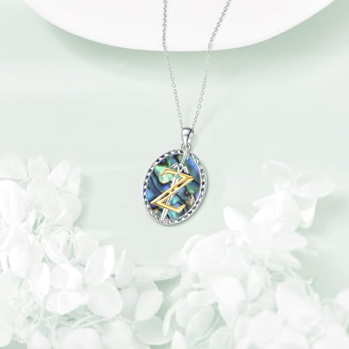 VONALA Artemis's/Poseidon's/Athena's/Weapons Necklace S925 Sterling Silver Plated Abalone Pendant Necklace for Women Men for Women Men - style: Triforce