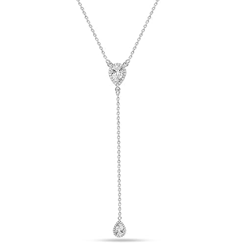 LeCalla 925 Sterling Silver CZ Necklace for Women Jewelry Lightweight Adjustable Lariat Zirconia Choker Y Chain Necklace - color: Oval Zirconia Y Necklace