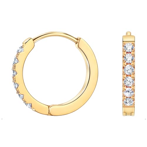 Birthstone Huggie Hoop Earrings for Women, Cubic Zirconia Small Hoops | 316L Surgical Steel, 18K Gold or Silver, 6-10mm, Hypoallergenic Waterproof, Cartilage Piercing, Birthday Gift - color: 04 APR. Clear Crystal - Gold, size: 10mm