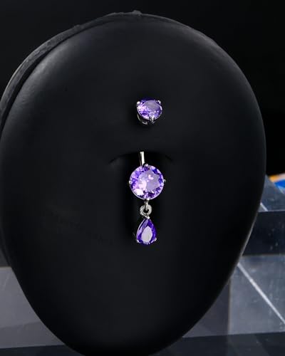 Belly Button Ring Dangle Belly Rings 316L Surgical Steel Belly Button Piercing Jewelry Teardrop Navel Ring for Women - color: Silver-PPCZ-10mm