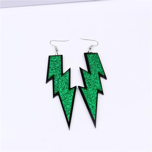 ONLYJUMP Acrylic Exaggerated Lightning Earrings Statement Punk Retro Geometric Delicate Neon Personalized Earrings Accessory Jewelry for Women - color: Glitter Dark Green