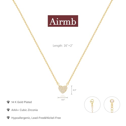 Airmb Heart Necklace for Women Gold/Silver Plated Trendy Heart Choker Lover Pendant Hypoallergenic Fashion Gold/Silver Necklace for Women Love Jewelry Gift for Women Girlfriend - color: Crushed CZ-Gold