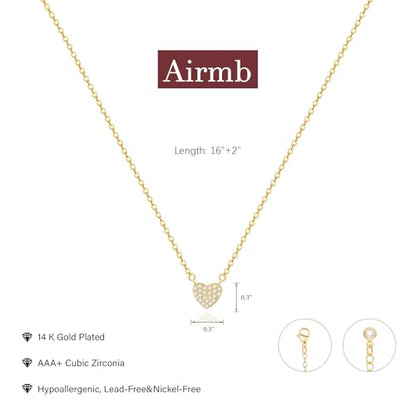 Airmb Heart Necklace for Women Gold/Silver Plated Trendy Heart Choker Lover Pendant Hypoallergenic Fashion Gold/Silver Necklace for Women Love Jewelry Gift for Women Girlfriend - color: Crushed CZ-Gold