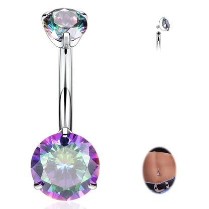 FUNLMO 14G Belly Button Ring Titanium Belly Button Piercing Belly Ring Internally Threaded Navel Piercing Jewelry - color: Silver-Vitrail Medium CZ