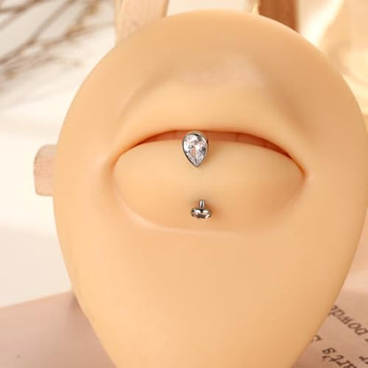 PEAKLINK G23 Titanium Eyebrow Ring 16G Rook Daith Tragus Helix Piercing Internal Threaded Curved Barbell Vertical Labret Lip Jewelry Small Belly Button Ring - color: Silver with Claer CZ