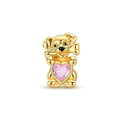 Hapour 925 Sterling Silver Charms for Bracelet Necklace Dangle Pendant Bead | Whale Shark Charm, Glow in the Dark, Matryoshka Russian Doll Baking European Jewelry Charm, 14k Gold Plated - style: Gold Cute Puppy