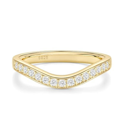 EAMTI 925 Sterling Silver Wedding Bands for Women Cubic Zirconia Wave Stackable CZ Curved Eternity Engagement Promise Gold Rings Size 4-10 - color: Sterling Silver-Gold