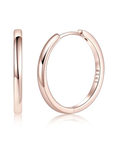 925 Sterling Silver Huggie Hoop Earrings, Small Silver Hoop Earrings for Women Hypoallergenic Huggie Lightweight Small Hoops Earring Cartilage Sleeper Earrings 6/8/10/12/14/16/18/20mm - color: Rose Gold, size: 20MM