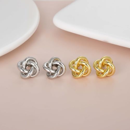 Love Knot Stud Earrings for Women Gold Plated Knot Earrings Geometric Twisted Statement Earrings Trendy Jewelry - color: Gold 13.5mm Knot
