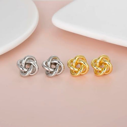 Love Knot Stud Earrings for Women Gold Plated Knot Earrings Geometric Twisted Statement Earrings Trendy Jewelry - color: Gold 13.5mm Knot