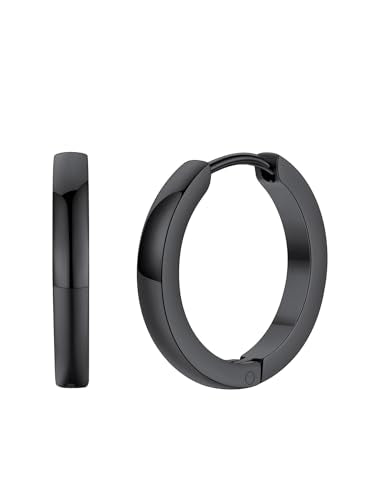 FaithHeart Stainless Steel Black/Silver/Gold Huggie Hoop Earrings for Men | Hypoallergenic Small Hoop Earrings Lightweight Sleeper Earrings Waterproof Cartilage Piercing Jewelry Gift 8-16mm - color: Black-Flat, size: Diameter 16mm