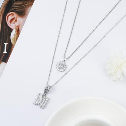 14K Gold Plated Alphabet Necklace Cubic Zirconia Letter Pendant, Personalized Name Jewelry Gift for Women, Customizable A-Z, Birthday/Mothers Day Gifts for Womens - color: White Gold, style: Style-M