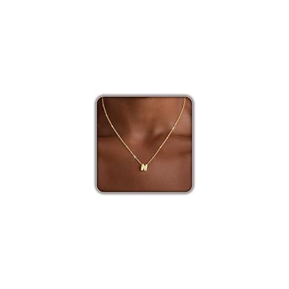 Initial Necklaces for Women, 14K Gold Plated Dainty Bubble Letter Necklace A-Z Name Pendant Necklace for Women Trendy Gold Jewelry Personalized Gifts - color: N