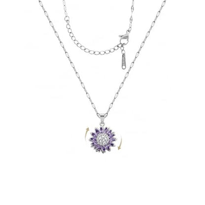 Sunflower Fidget Necklace for Women Gold Moon Necklace Rotating Heart Necklaces Spinning Crystal Flower Anxiety Necklaces Crescent Moons Jewelry Accessories - color: Silver Purple