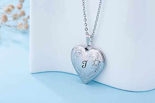 YOUFENG Locket Necklace that Holds Pictures Initial Alphabet A-Z Letter Pendant Necklace Platinum Plated Gifts for Women - style: I